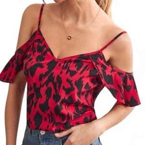 Red and Black Women's Cold Shoulder Top